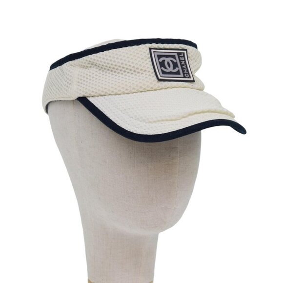 CHANEL Sports Sun Visor Cotton White Silver CC Auth am6754 - Picture 1 of 12